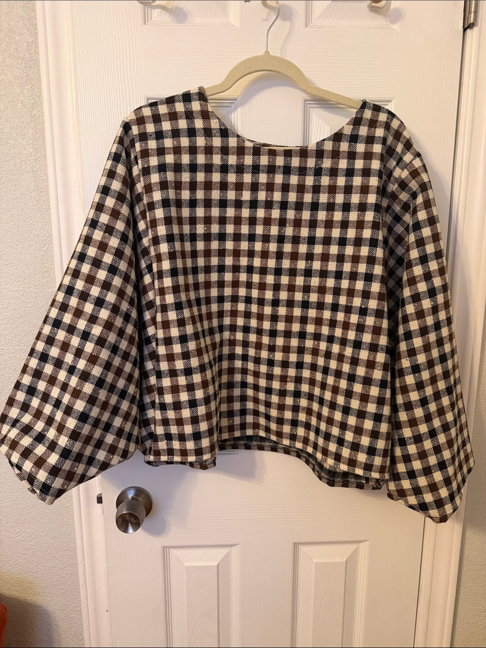 Black & Cream Gingham Boxy Women's Top